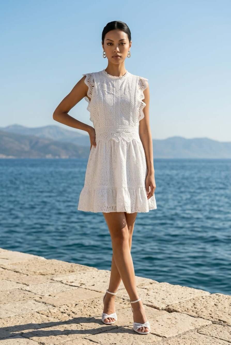 Altar'd State White Lace Ruffle Mini Dress Size XS